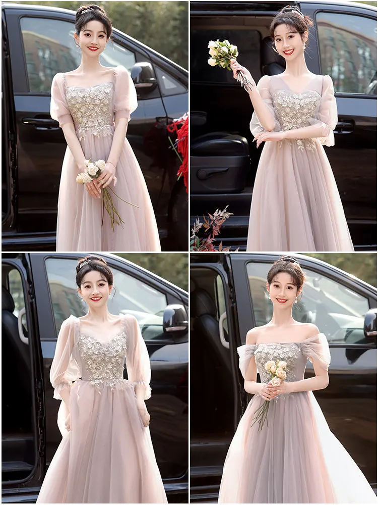 Sukienki dla druhen na wesele, eleganckie aplikacje, krótkie rękawy, sukienki na imprezy, letnie sukienki damskie, sukienki wieczorowe w kształcie litery A na występy.