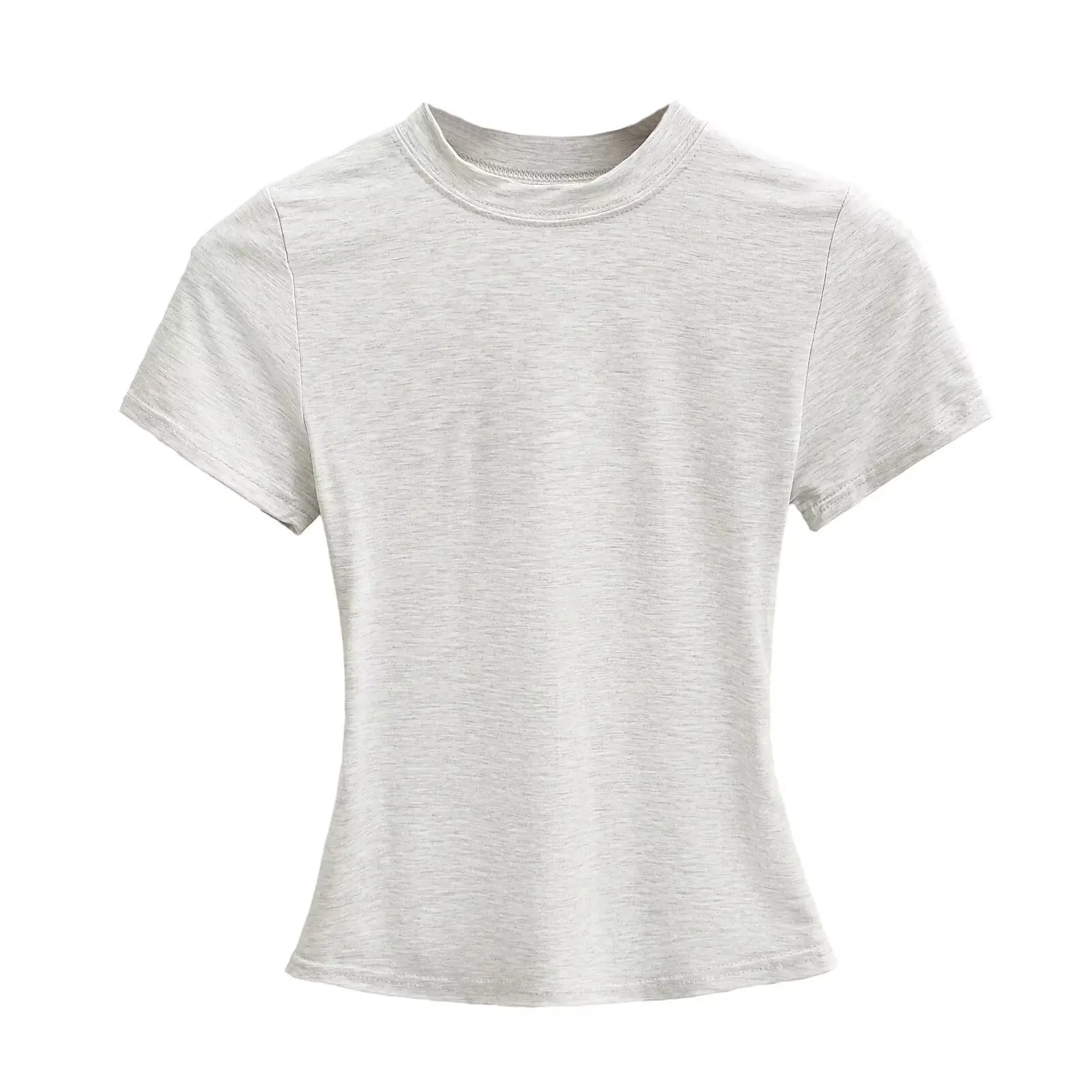 

New summer solid color round neck waist-cinching figure-hugging T-shirt; simple and stylish short casual T-shirt; trendy style