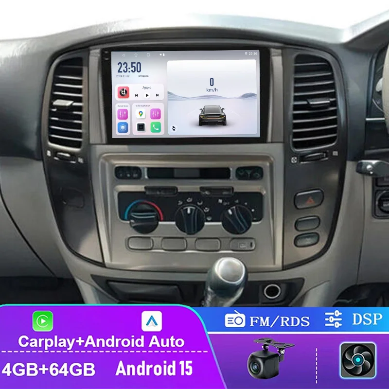 

9" 4+64GB Car Radio For Toyota Land Cruiser Landcruiser 2002-2006 Wireless CarPlay Android 15 Auto QLED Touchscreen Head Unit
