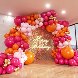 134PCS Pink and Orange Balloon Arch Kit Metallic Gold Latex Balloon Birthday Party Baby Shower Wedding Party Decorations