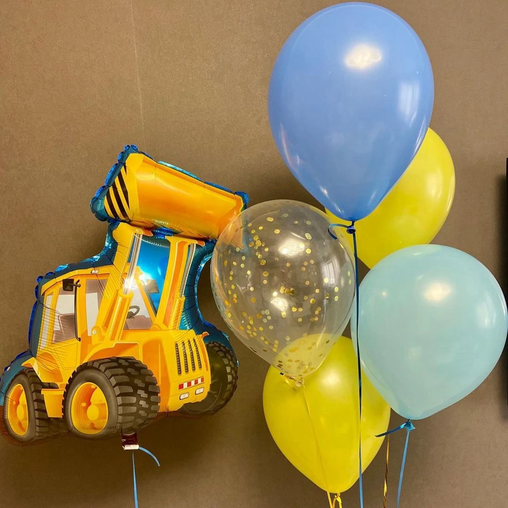 13 teile/satz Bau Traktor Fahrzeug Ballon mit blauen Nummer Ballon für Jungen Bau alles Gute zum Geburtstag Party Dekoration – Detail 1