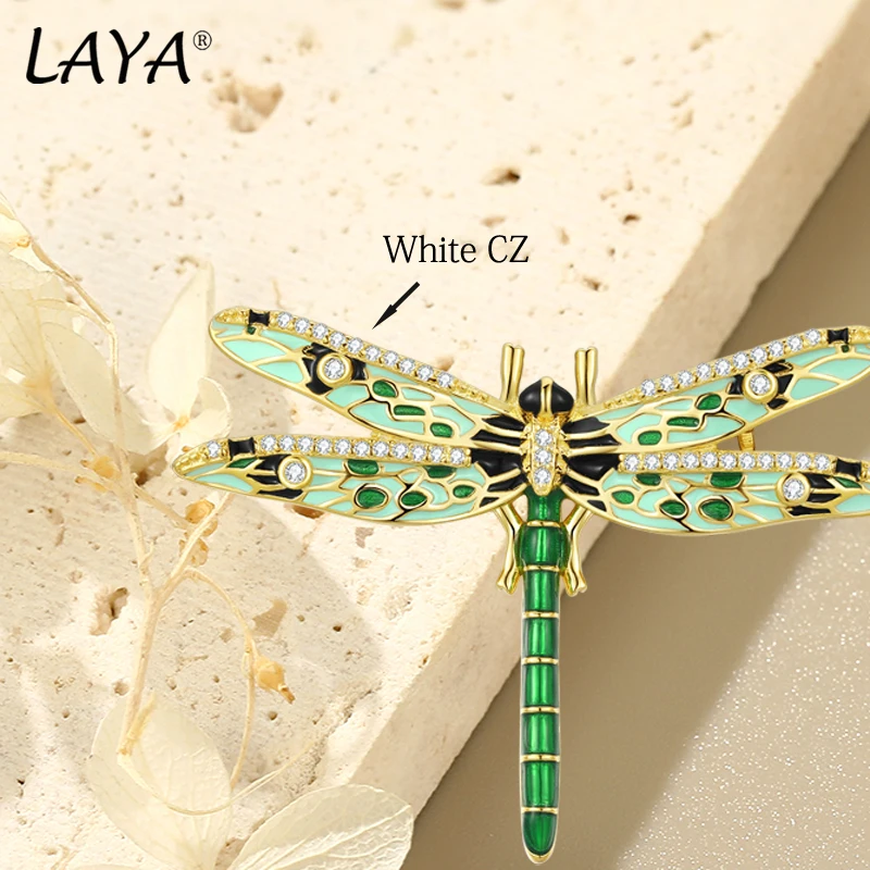 LAYA 925 Sterling Silver zwierząt unikalna konstrukcja Dragonfly broszka dla kobiet Handmade kolorowe emalia bankiet luksusowa doskonała biżuteria