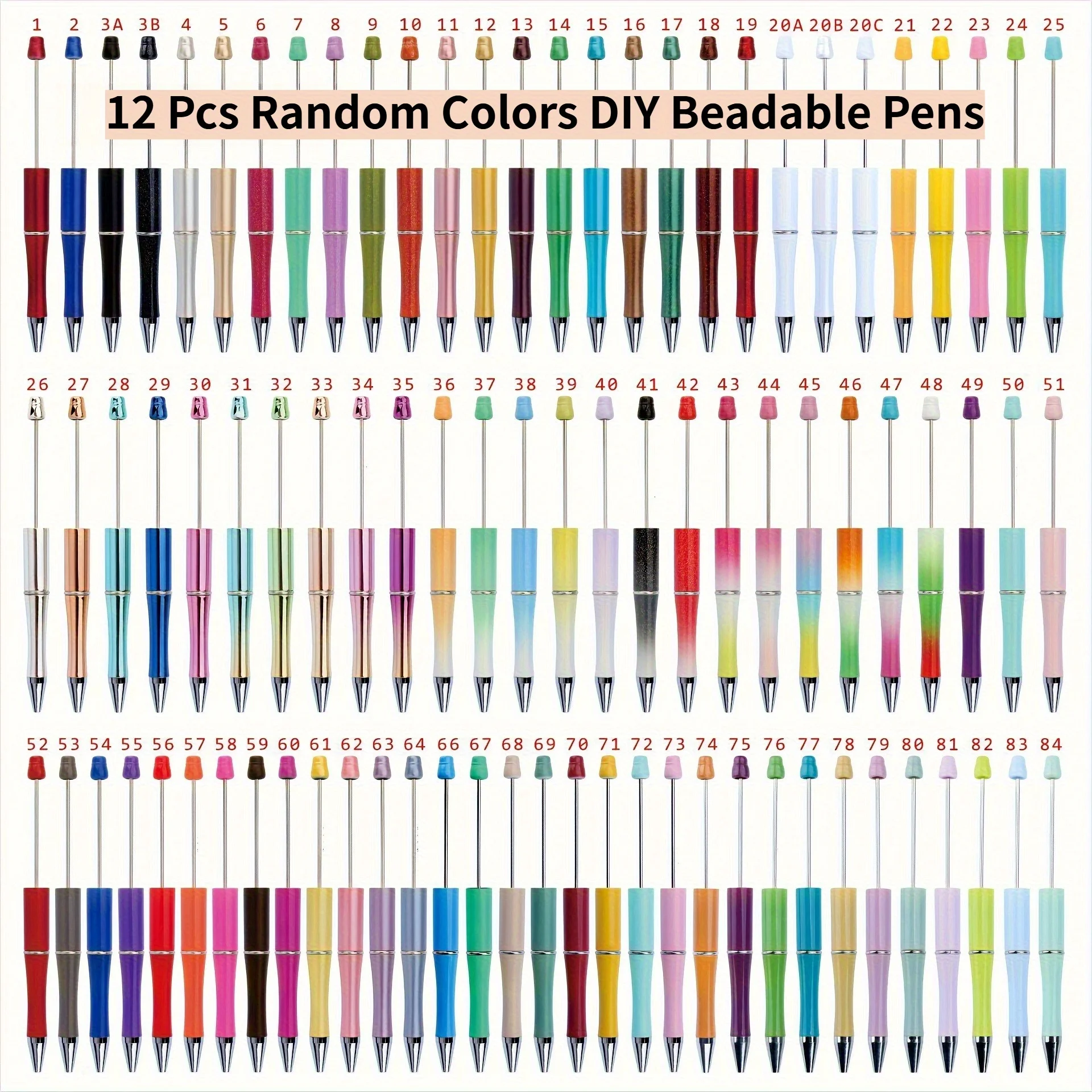 [Colored Beaded Pens] 3/12 Randomly Colored Beaded Pens – Lightweight and Durable Plastic Ballpoint Pens with Screw-on Caps