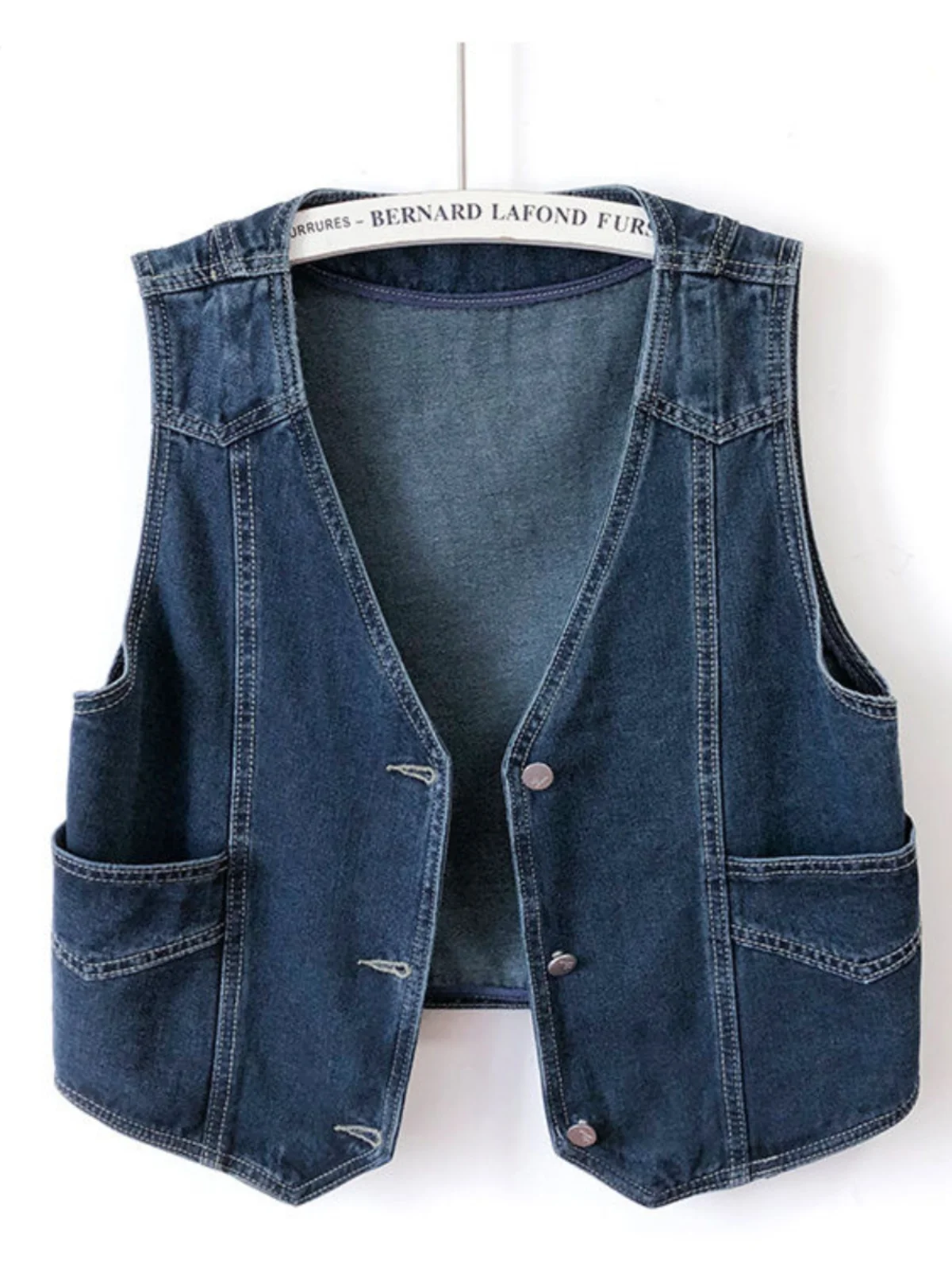 비수기 유럽 스타일 여성 조끼 또는 슬림핏 딥 블루 데님 재킷 V넥 가을 출퇴근 패션 키트 디자인