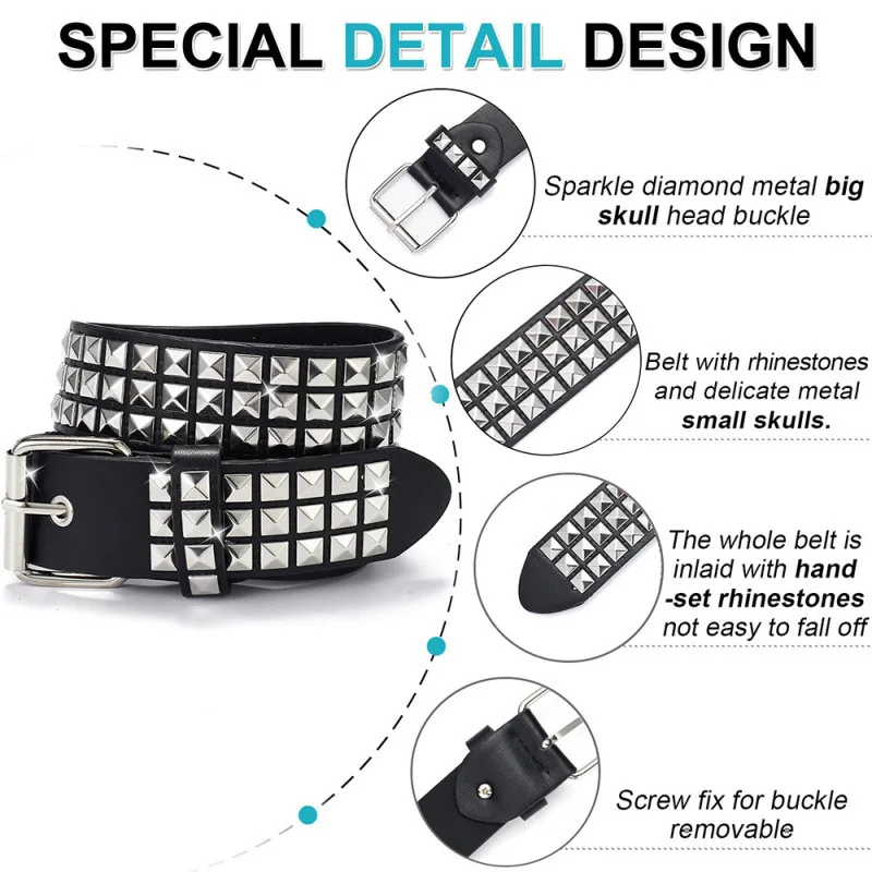 Ceinture cloutée punk pour hommes et femmes, ceinture décorative spéciale tendance et polyvalente in