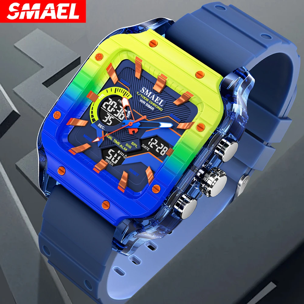 

SMAEL Mens LED Digital Sports Watch New Daily Style Waterproof Man Watches Luminous Dual Time Casual Electronic Wristwatch