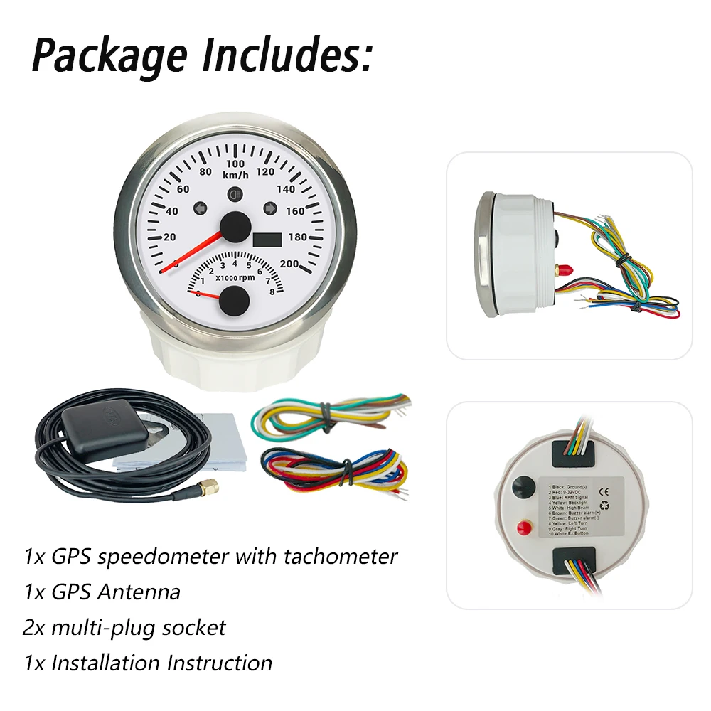 Rhaxel 85mm 2 in 1 GPS Speedometer 120km/h 120M 0-200K 0-200MPH with Tachometer 8000RPM Gauge with Backlight for Car SUV Trucks