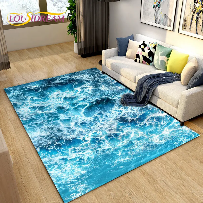 3D Ocean Seawater Beach Water Area Rug,Carpet Rug for Living Room Bedroom Sofa Doormat Decor,Kid Play Crawl Non-slip Floor Mat