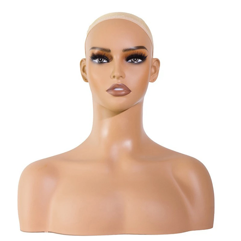 Female Wig Head Mannequin Light Brown Skin Realistic Make Up Mannequin Head Wig Stand 1.8Kg/Pcs Foam Fill Dummy Head For Wigs