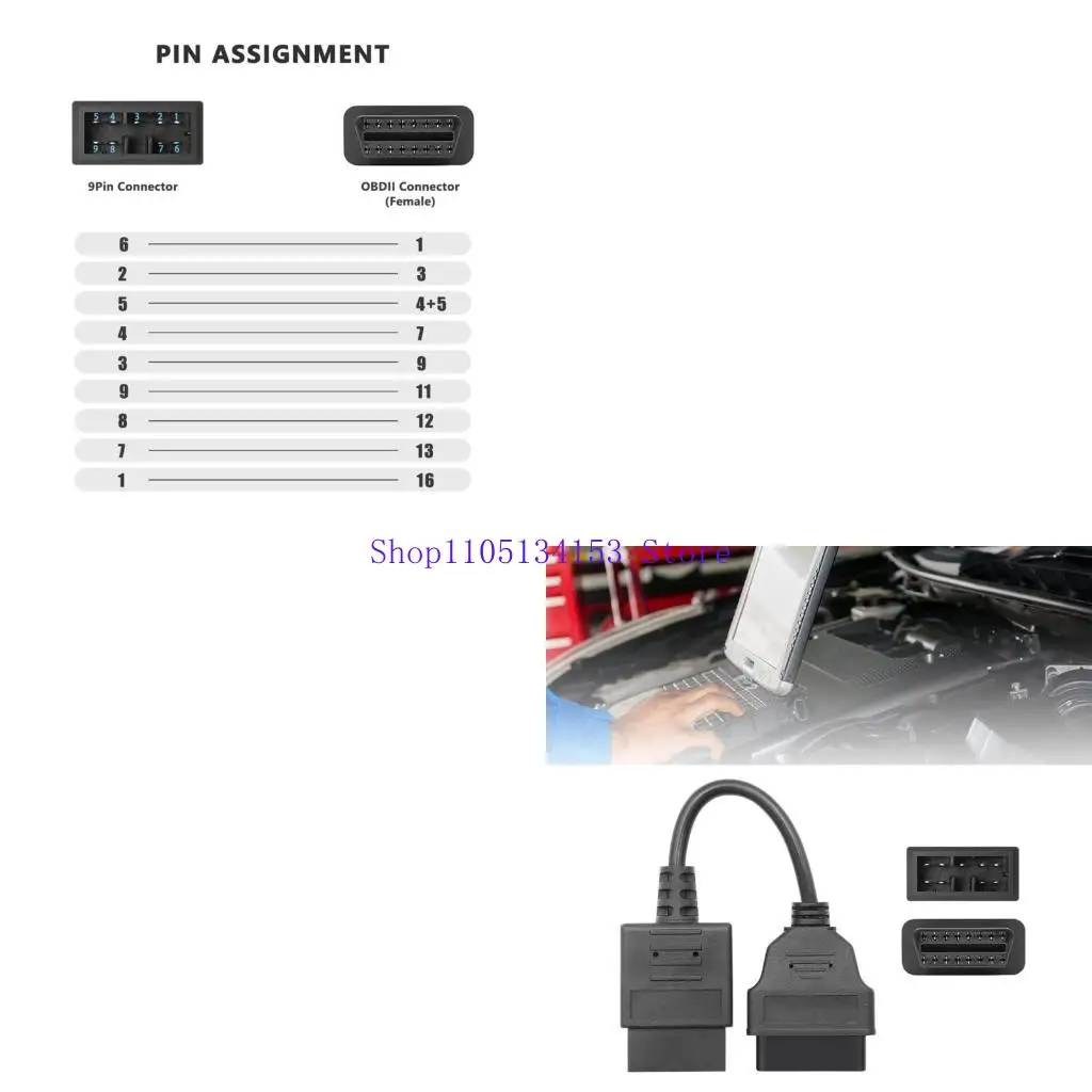 hg89 9 Pin OBD2 Cable Adapter for Car Ensures Long Terms Use & Reliable Connection Easy Car Diagnostics Quick Fault Detection