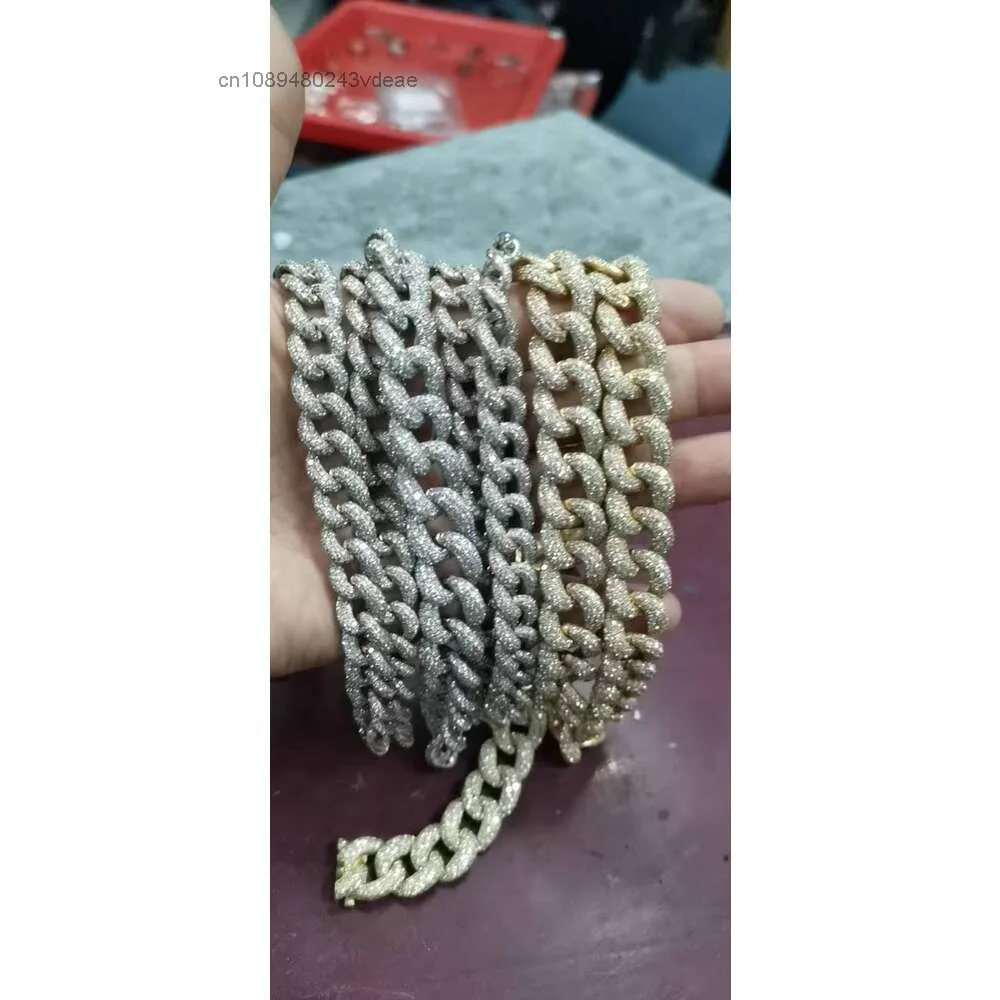 18cm Full Diamond Round Cut Lab Grown Bracelet Heavy Solid Silver 18k Gold Plated Gra Moissanite Cuban Link Chain for Ra.