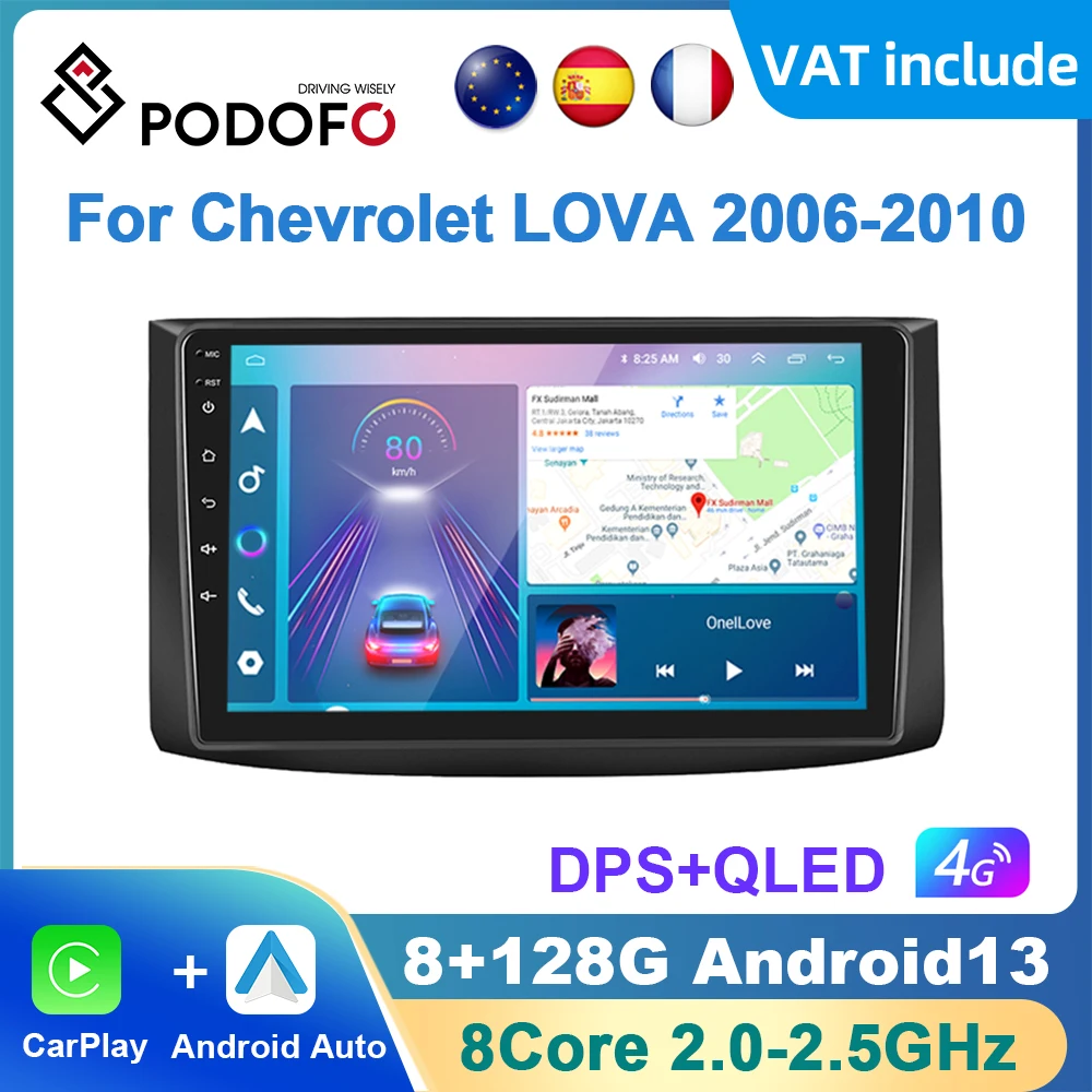 Podofo AI Voice Android Carplay Car Radio For Chevrolet Aveo 2006-2012 Android Auto 4G Multimedia Player GPS Navigation RDS