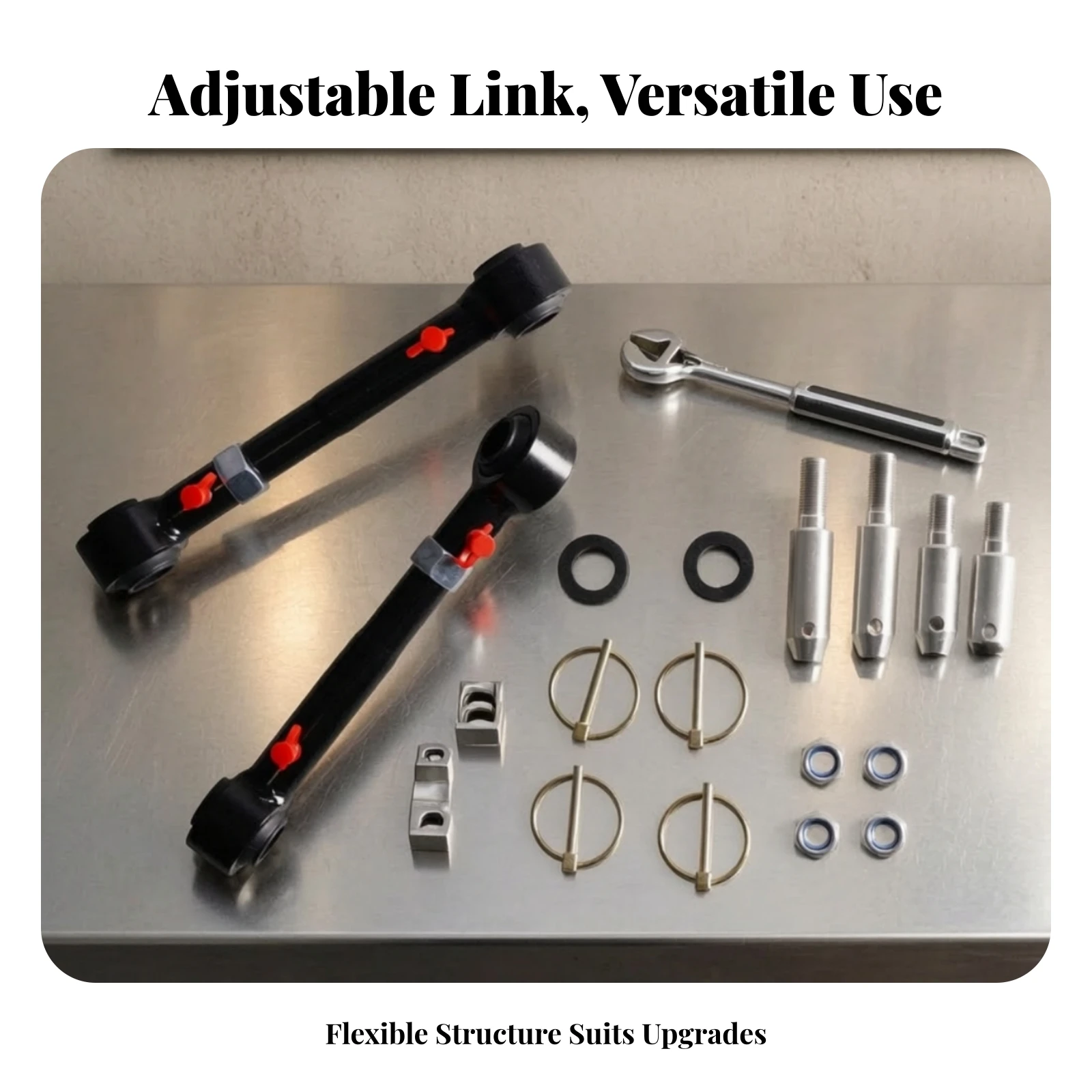 Anodized Black Motorcycle Linkage Rod Set Locking Tabs Threaded Suspension Rod Replacement for Vehicle Maintenance