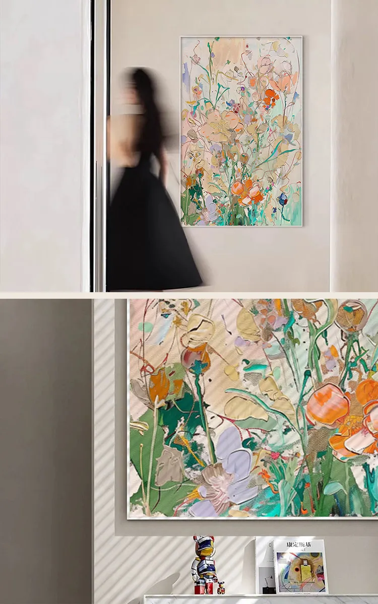 Pure Hand-Painted Oil Painting Living Room Hanging Painting Porch Cream Wind Art Painting