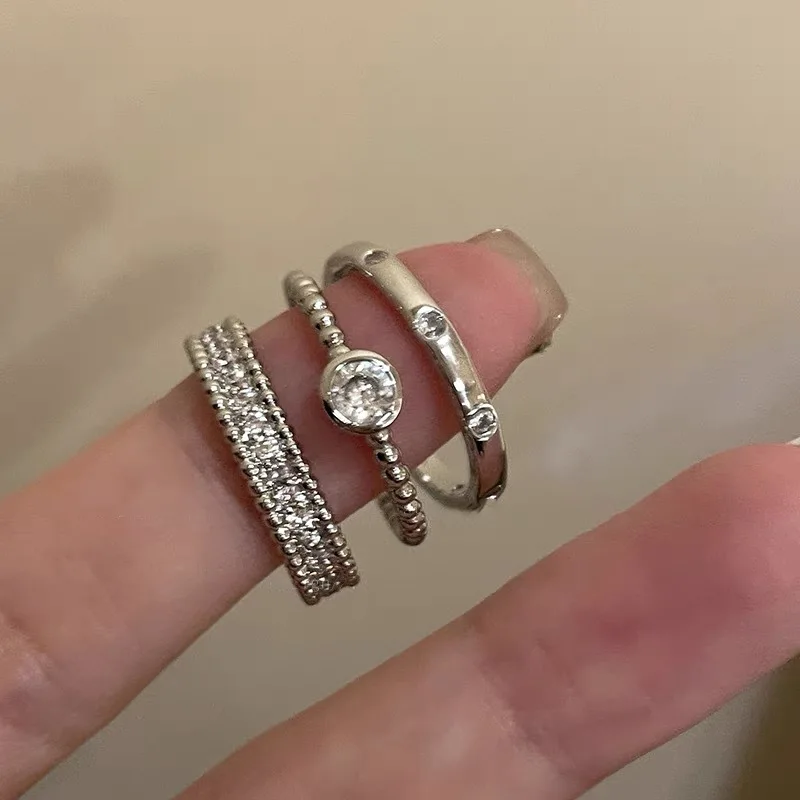 

3pcs Vintage Silver Color Rings Fashion Y2k Crystal Round Set Rings for Women Girls Trend Party Aesthetic Jewelry Fashion Rings