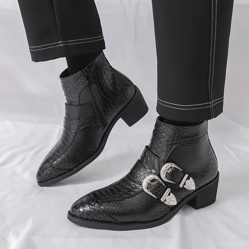 الرجال أحذية عالية أعلى بو حزام مشبك وأشار كعب منخفض المألوف العصرية الرجال الأحذية #4