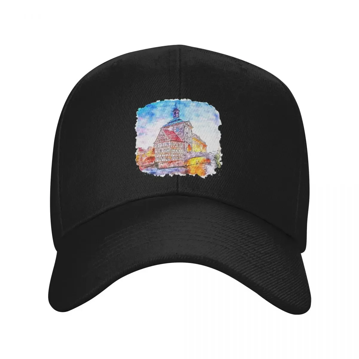 

Bamberg germany watercolor sketch hand drawn Baseball Cap Horse Hat sun hat Golf Cap derby hat Luxury Woman Men's