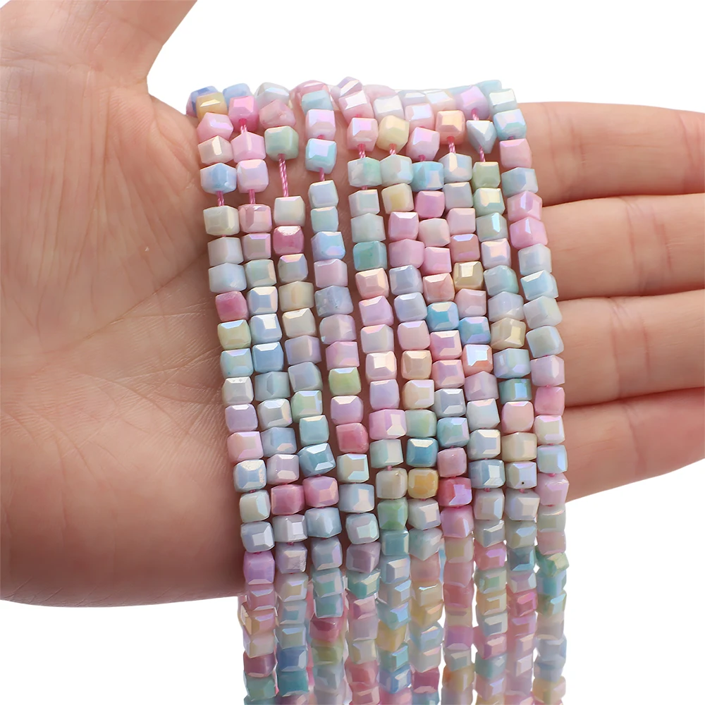 3 4 6 8mm Macaron Porcelain Color Cotton thread Bead Glass Square Beads Handmade For Jewelry Making Necklace Bracelet Accessory