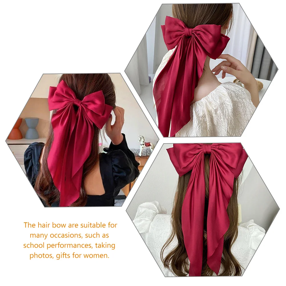 

2pcs Long Tail Bow Clips Large Butterfly Barrettes Red Ribbon For Women Big Hair Bows Accessories Teen Party Wedding