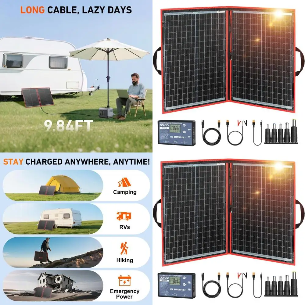 

Portable 100W Foldable Solar Panel Kit - 19x26in, 5.3lb, Dual USB Ports, Compatible with 12V Batteries and Power Stations, Ideal