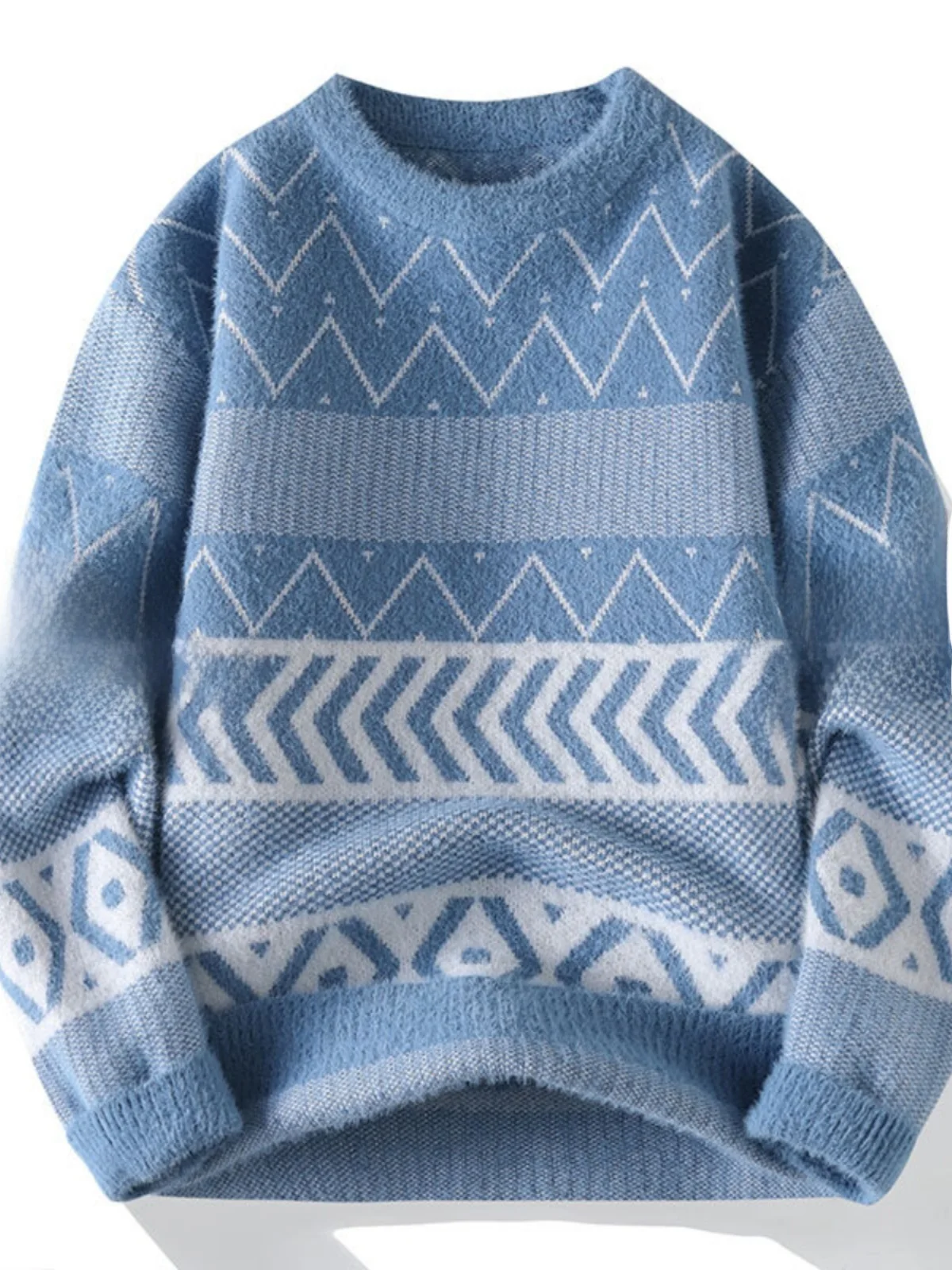 

Men's Knitted Sweater Autumn Winter Thiened Mink Velvet Warm Top Youth Faion Brand Long Sve f High Collar Color Blo