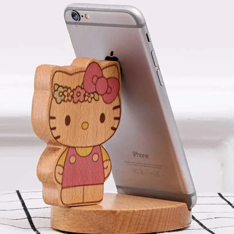 Kawaii Sanrio Hello Kitty Desk Mobile Phone Holder Stand for Wooden Iphone Ipad Tablet Holder Universal Table Cell Phone Stand