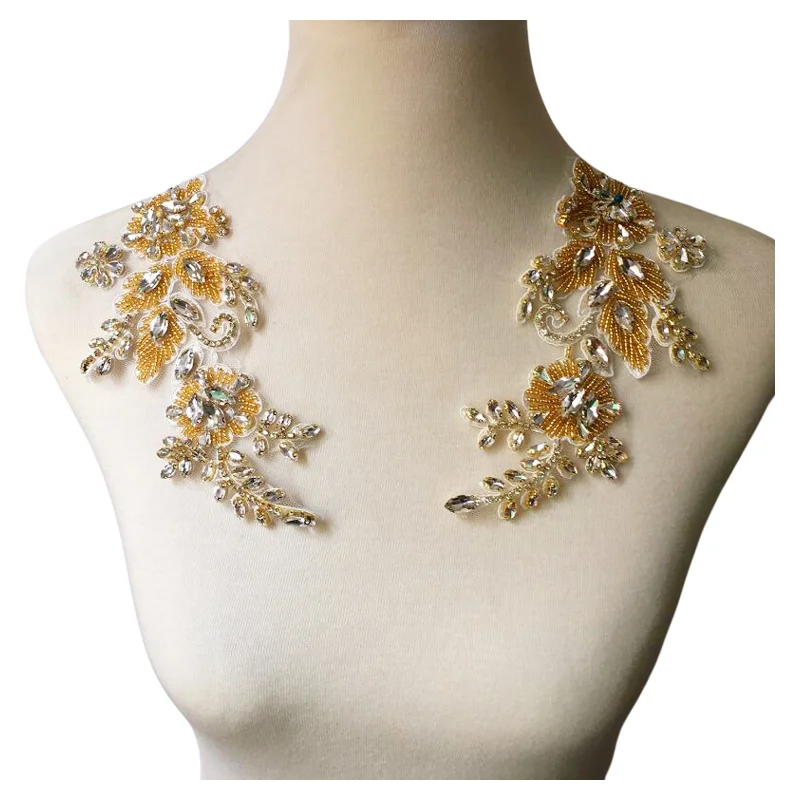 Heavy Industry Nail Bead Coat, Symmetrical Diamond Flower DIY Wedding Dress Decoration RS24548