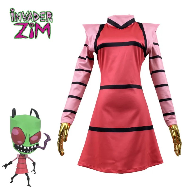 

Anime Invader ZIM Cosplay Costume Alien ZIM Pink Long Sleeves Dress Halloween Party Costume for Girl Fancy Dress Outfits
