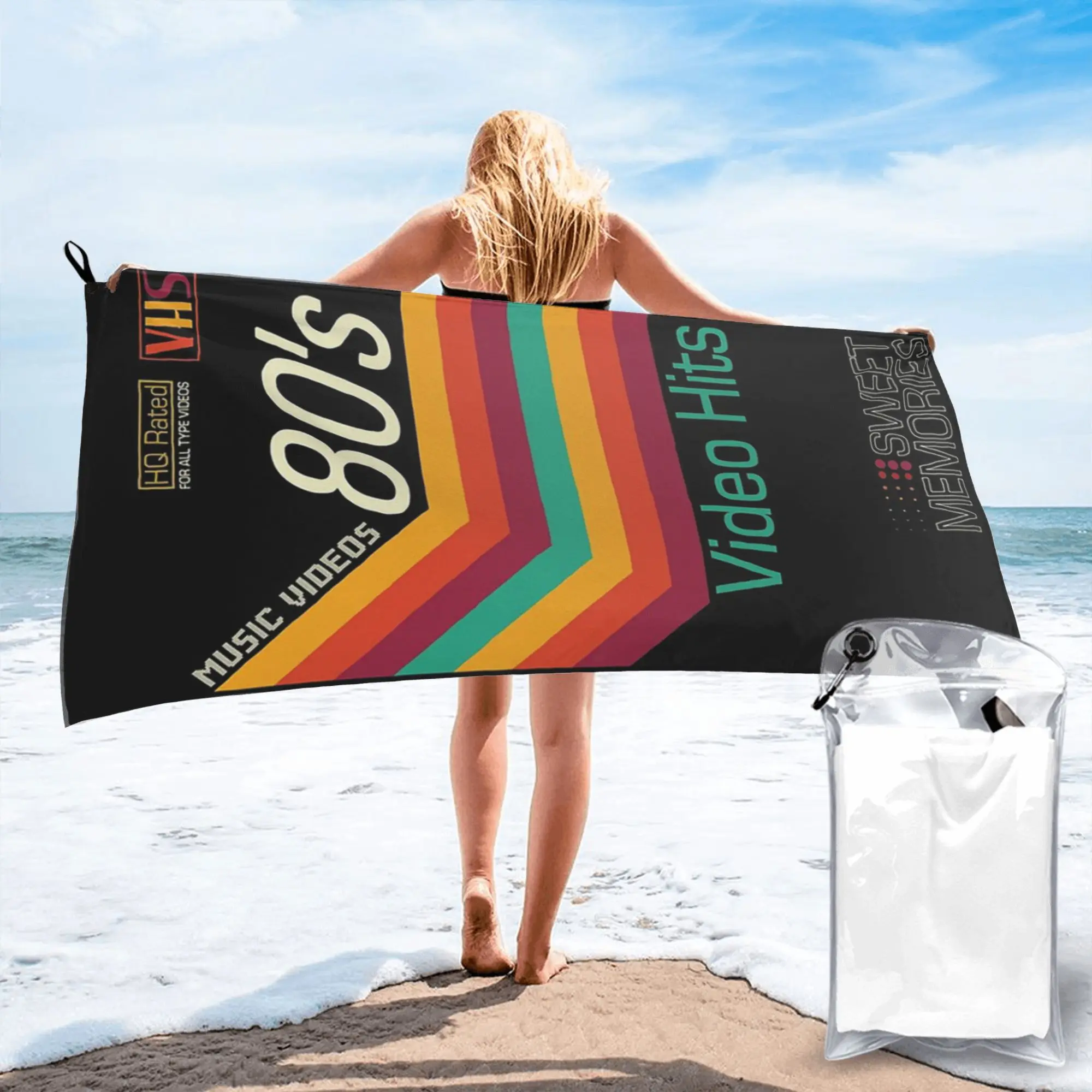 

Пляжное полотенце с ретро-принтом музыкальной видеокассеты VHS, мягкое, из микрофибры, быстросохнущее, впитывающее, для бассейна