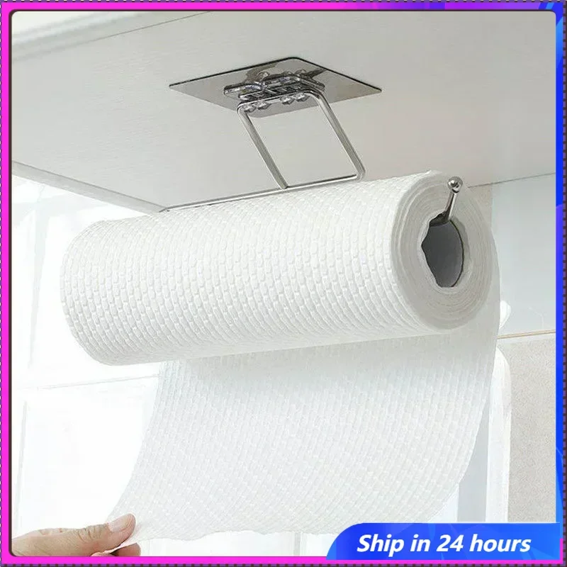 

Under Cabinet Towel Roll Paper Holder Self Adhesive Hanger Rack Organizer for Kitchen Bathroom Shelf Bar Home Appliance