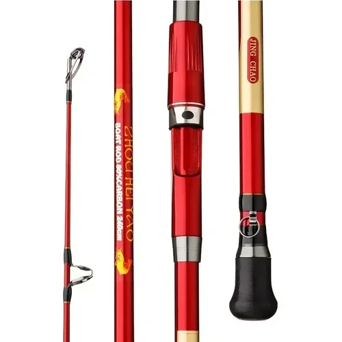 Imagen 2 del producto Caña de pescar portátil para barco, caña de pescar ultraligera de carbono duro, 1,8 M, 2,1 M, 2,4 M, roja, tres secciones, nueva caña de pescar
