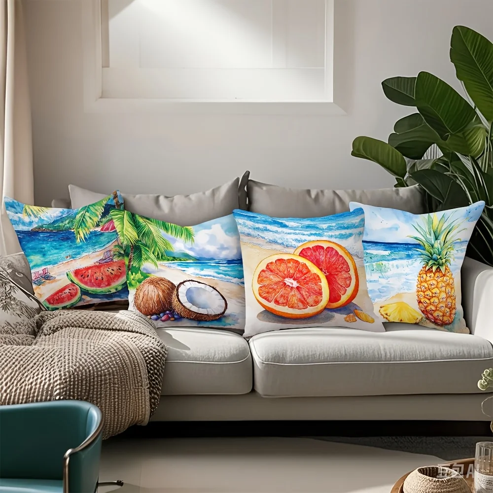 Tropical Beach Ocean Pillowcase Set Cute Summer Vacation Floral Fruit Cushion Covers Print Decor Home Decoration