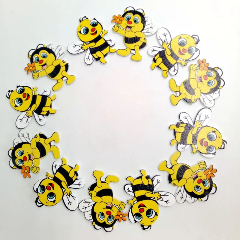 ใหม่ 20 ชิ้นไม้รูปร่าง Bee Embellishments สําหรับ Scrapbooking หัตถกรรมตกแต่งปุ่ม Flatback การ์ดตกแต่งของขวัญ