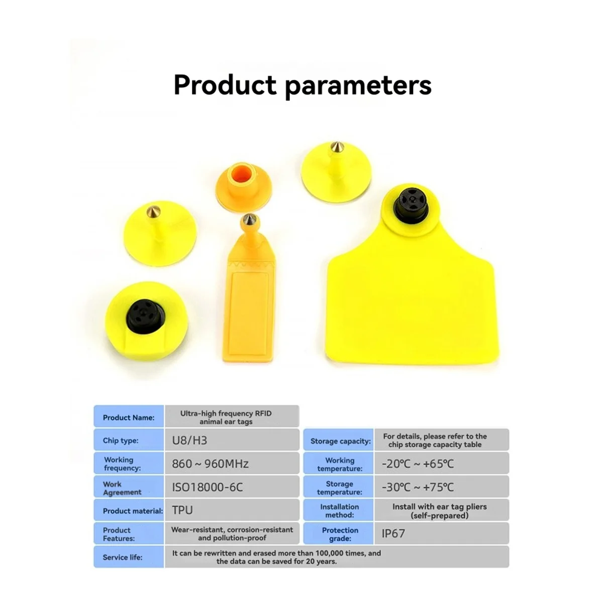 AT59 10pcs RFID UHFAnimal Ear Tag ISO18000 6C Electronic Ear Tag Rfid Uhf Tag 860-960mhz LF 134.2mhz Bull Ear