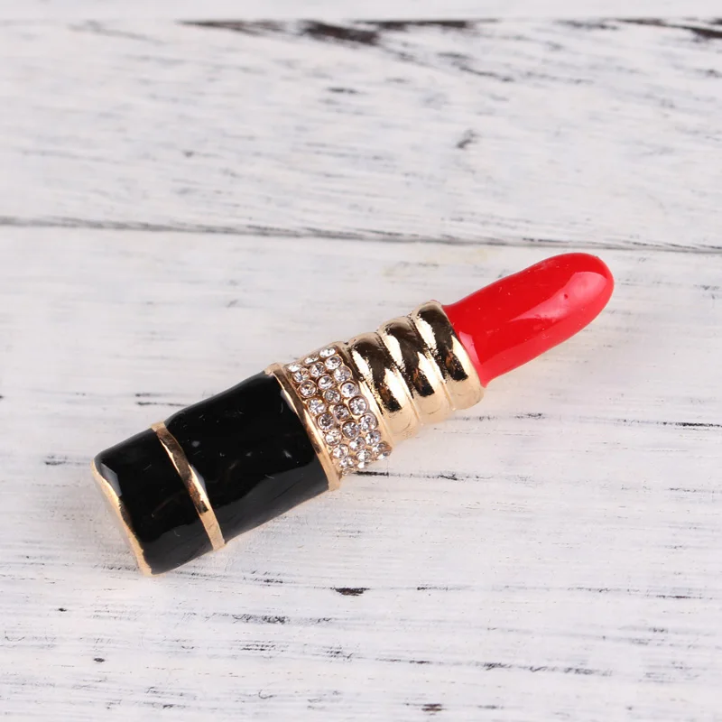 Luxury Brand Jewlery Style Lipstick Rhinestone Pins Brooches Red Black Dripping oil Broche Broach Jewelry for Women