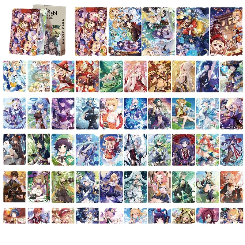 Anime Genshin Impact Laser Glitter Photocard, HD Printed Cards, Druo Card, Xiao Kaedehara Kazuha HuTao GérCollection, 55 PCs/Set