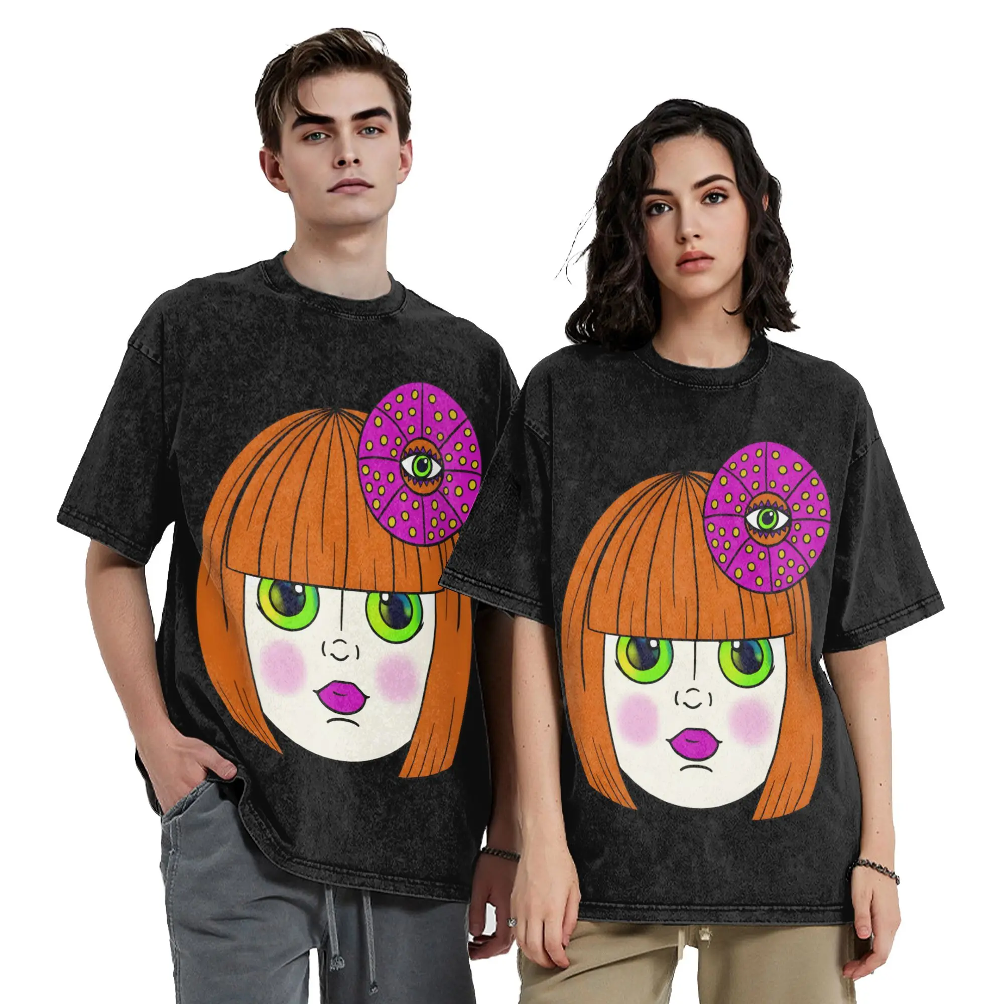 Yayoi Kusama Doll T Shirt Hip Hop Washed Short Sleeve Harajuku T-Shirt  Vintage for Men Women Tops Streetwear Summer Tops Tees