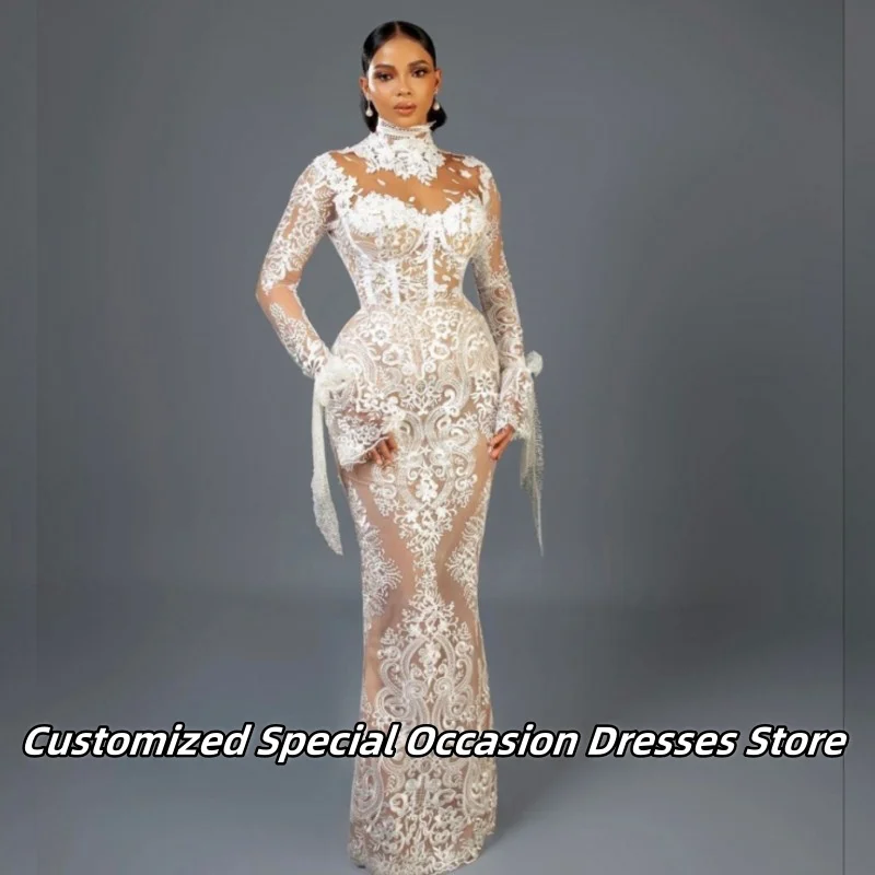 

Изысканное кружевное свадебное платье с аппликацией, длинные прозрачные вечерние платья для нигерийских девушек, платья для выпускного вечера подружки невесты по индивидуальному заказу