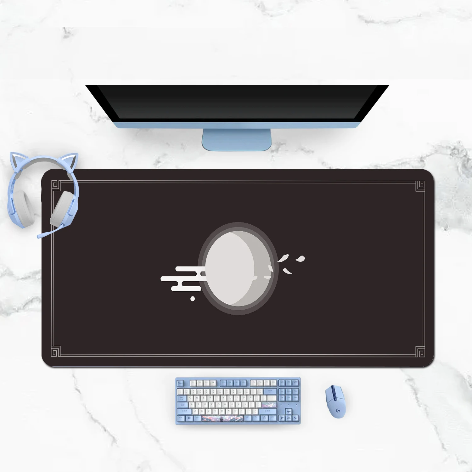 Alas ukuran ekstra besar untuk anak perempuan dengan alas mouse warna solid kartun alas desktop kreatif desain kucing anti-geser untuk penggunaan di kantor