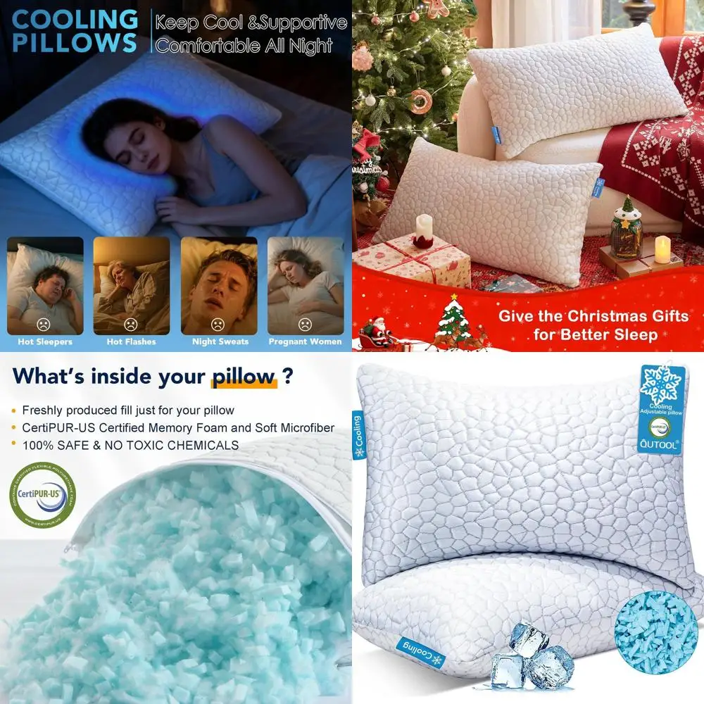 

King Size Cooling Memory Foam Pillows - 2 Pack, Shredded Foam, Soft & Adjustable for Side, Back, Stomach Sleepers