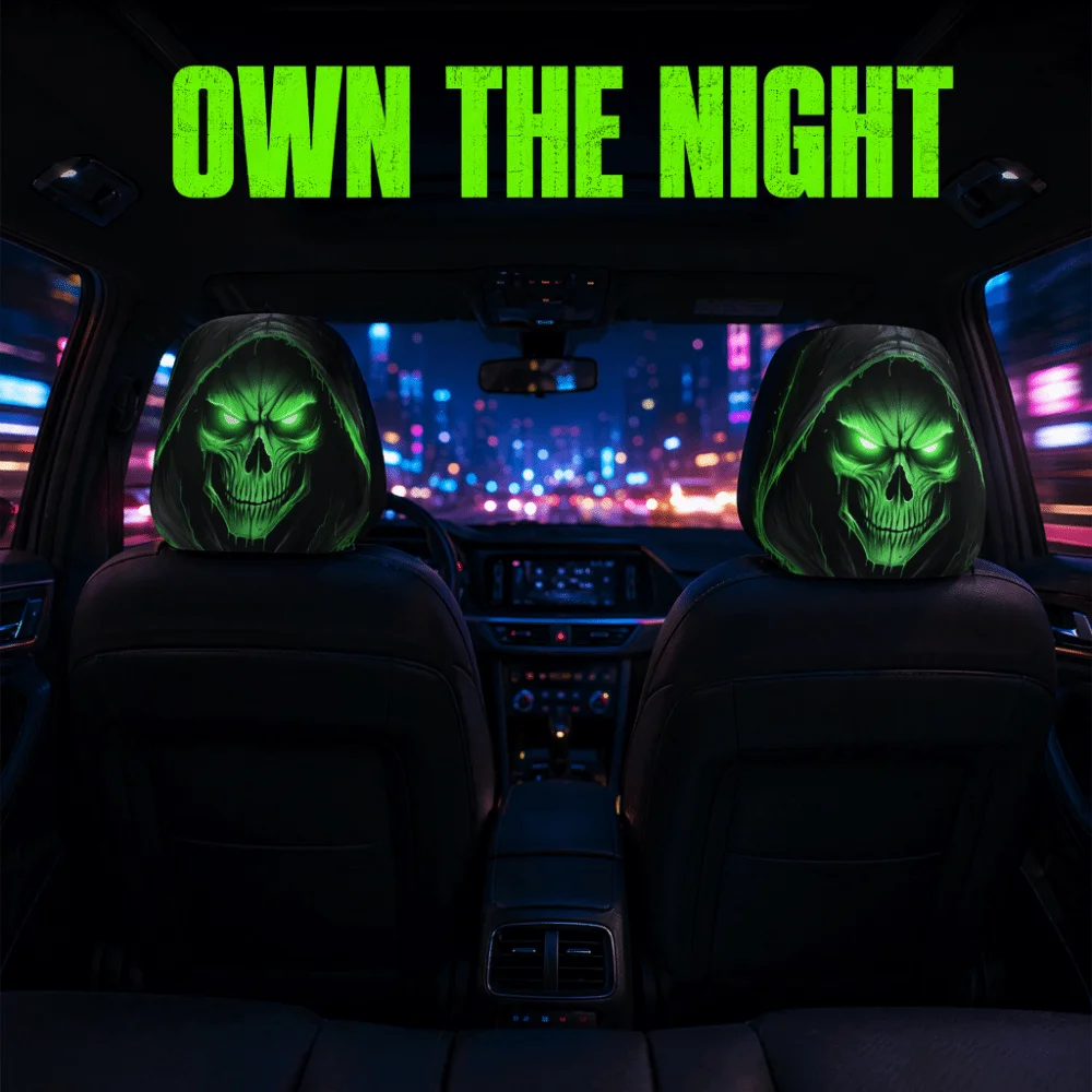 2PCS Elastic Halloween Car Headrest Covers Scary Face Print Skull Pattern Seat Headrest Protectors Washable Universal