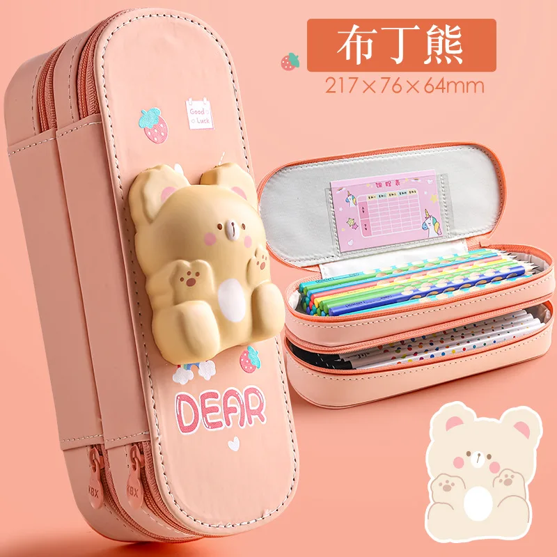 مقلمة Kawaii الضغط مدرسة مقلمة s القرطاسية Estuche ثلاثية الأبعاد الفضاء القلم حالة يونيكورن اللوازم المدرسية صندوق رصاص