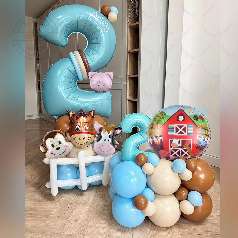 63 stücke Bauernhof Geburtstag Thema Tier Party Dekorationen Folien Ballon Set Mini Tier Schwein Kuh Affe Ballon Baby Dusche Geschenke