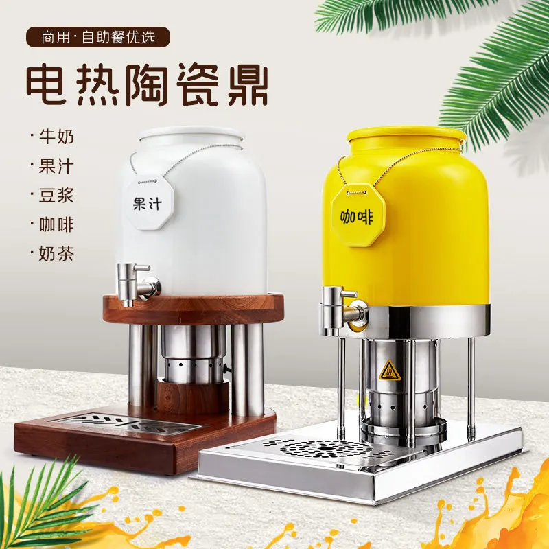 Electric Heating Beverage Dispenser Stainless Steel Juice Dispenser Adjustable Temperature Wooden Base 12L Hotel Buffet