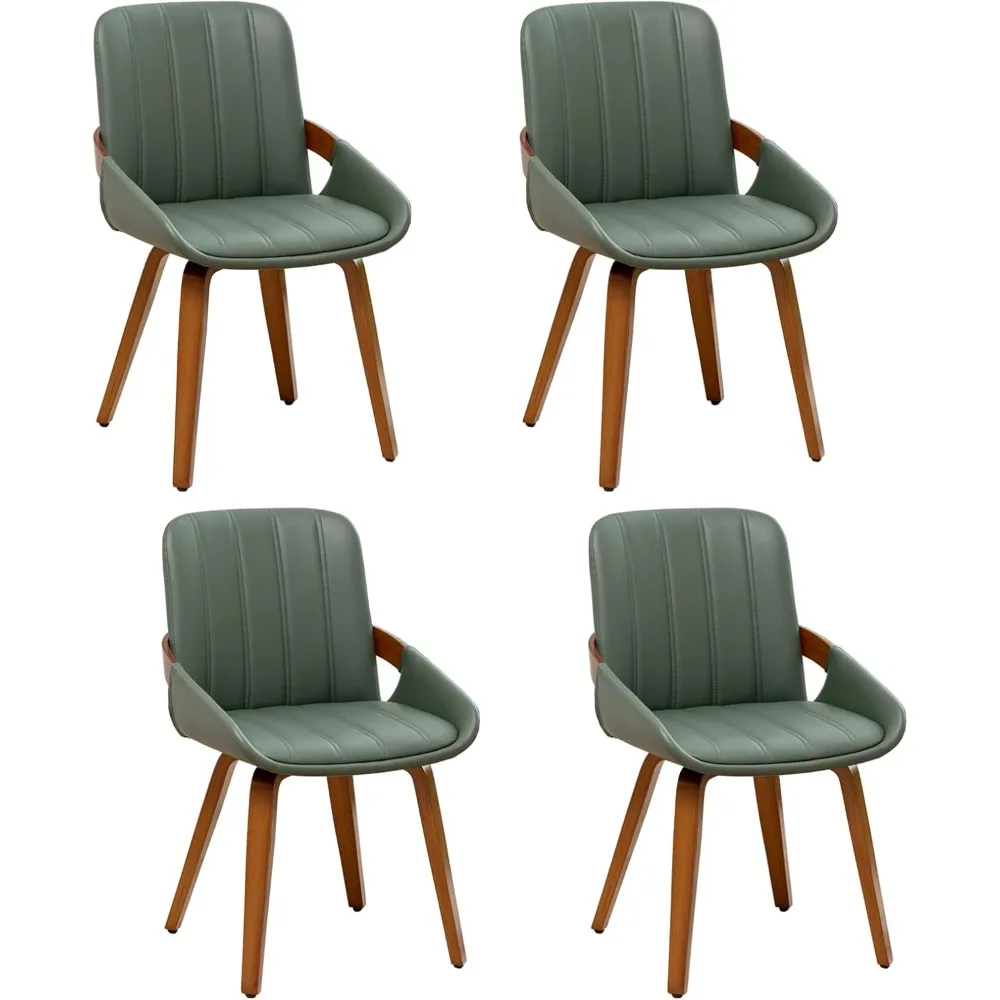 

Dining Room Chairs Set of 4, Mid Century Modern Green Faux Leather Upholstered Kitchen Chairs,Armless Accent Chairs with Sturdy