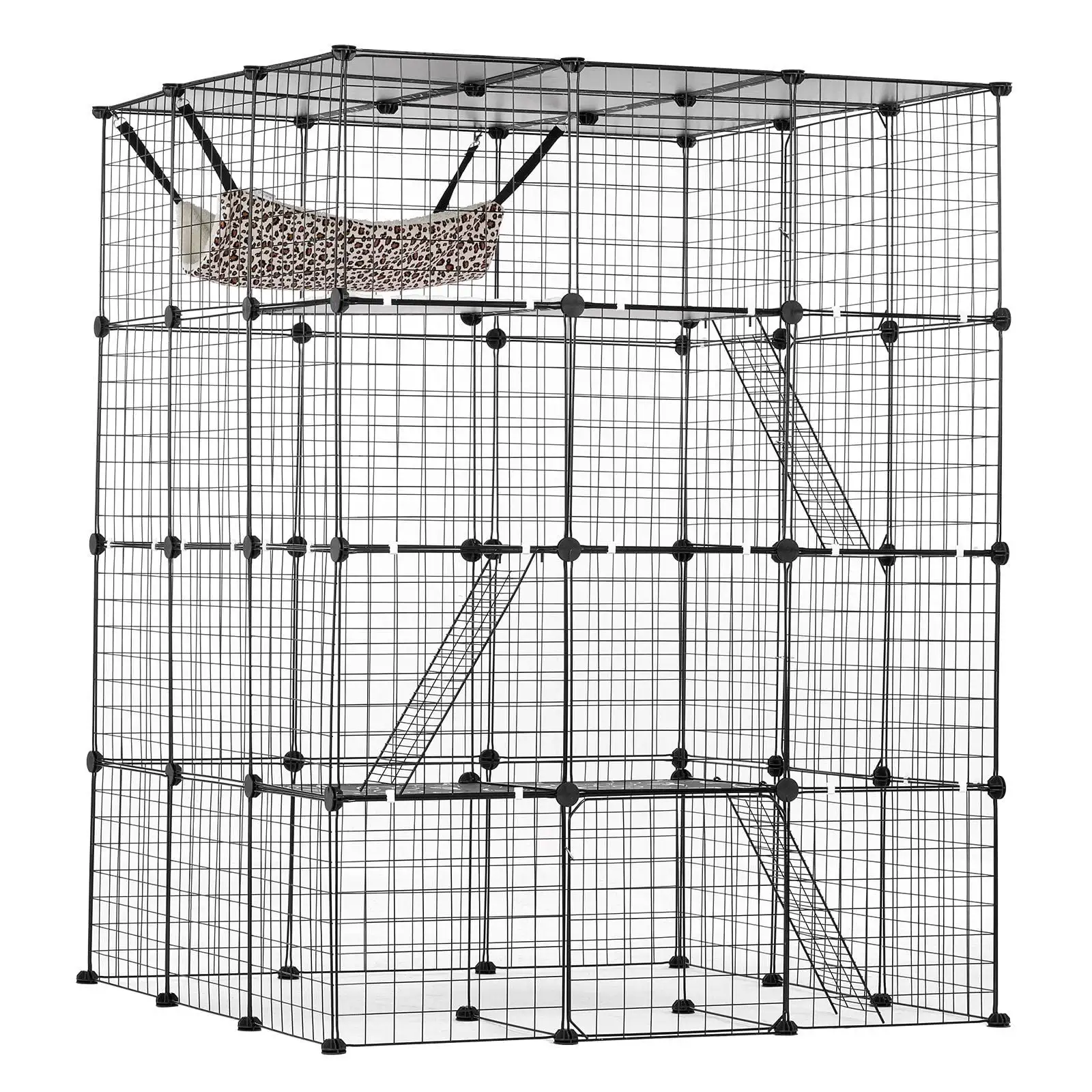 

Large 4-tier Cat Cage 41 x 41 x 55" Metal Wire Cat Enclosure with Hammock