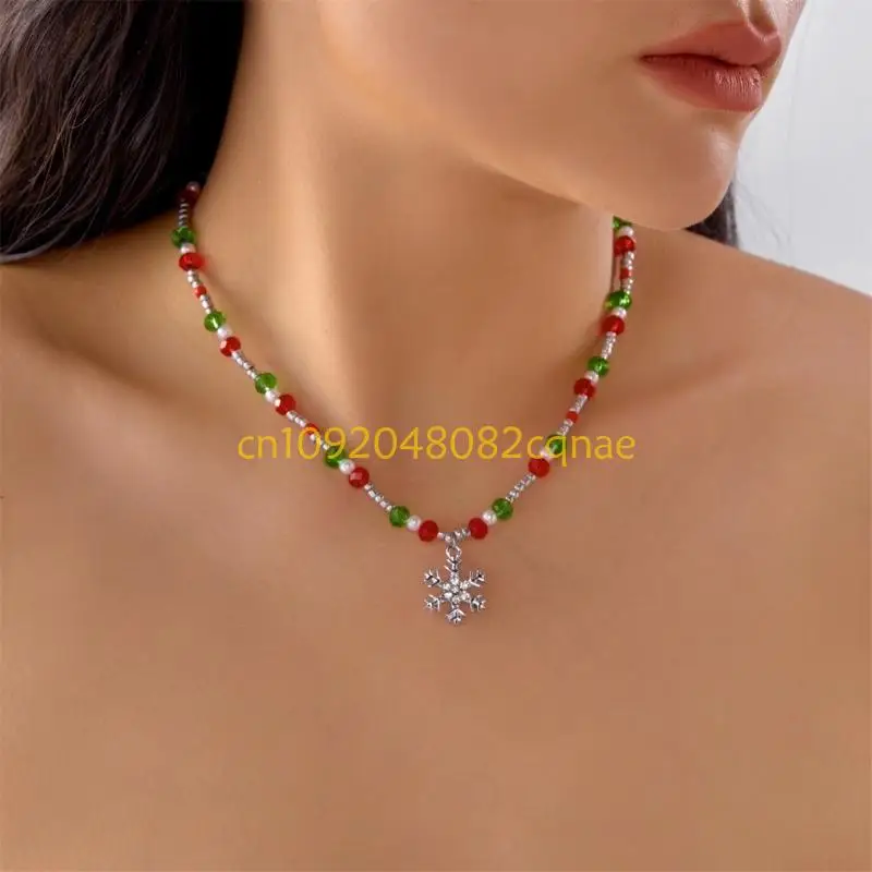 Glittering Snowflake Bead Necklace Festive Alloy Jewelry Perfect For Holiday Celebrations