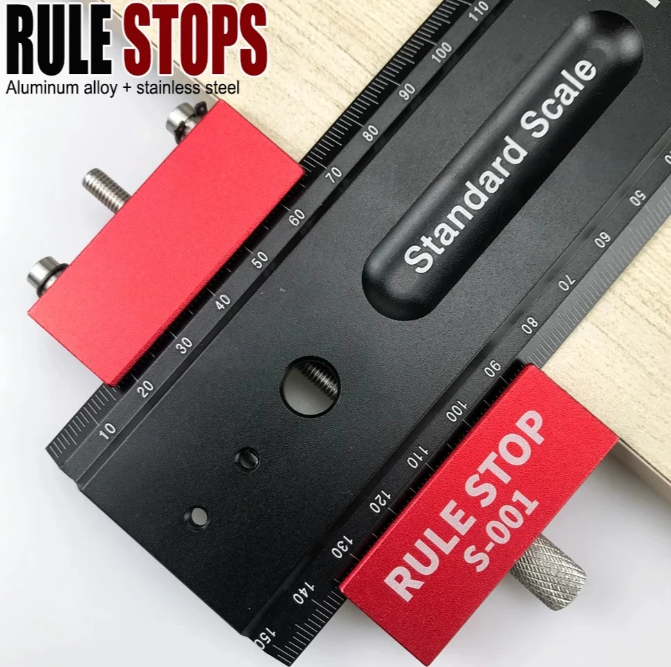Steel Ruler Positioning Stop Block, Adjustable Carpenter Marking Gauge & Scriber Tool for Woodworking Measuring and Layout