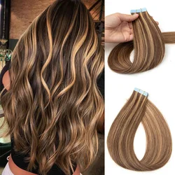 Long Straight Balayage Tape in Hair Extensions Real Human Hair Seamless Skin Weft PU Tape Hair Natural Black Brown Blonde 20PCS