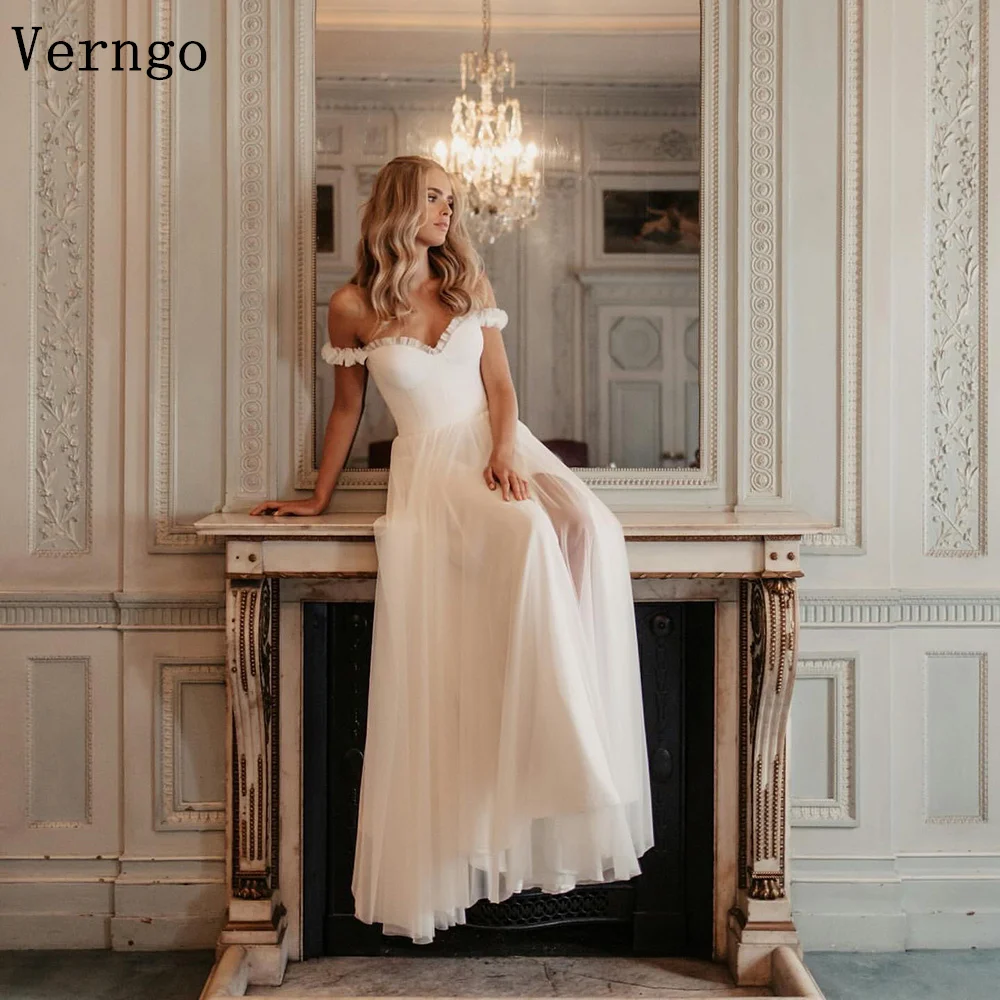 

Verngo Simple A Line Wedding Dress Off The Shoulder Bridal Gowns Maxi Women Elegant Pleat Beach Bride Dresses Customized